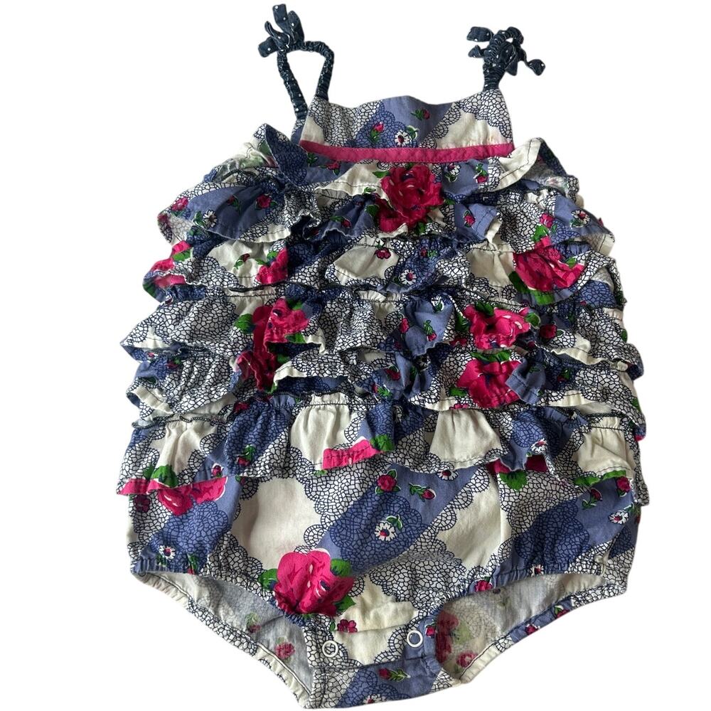 Vintage Couture girl's sz 9 mth tiered ruffle bubble romper